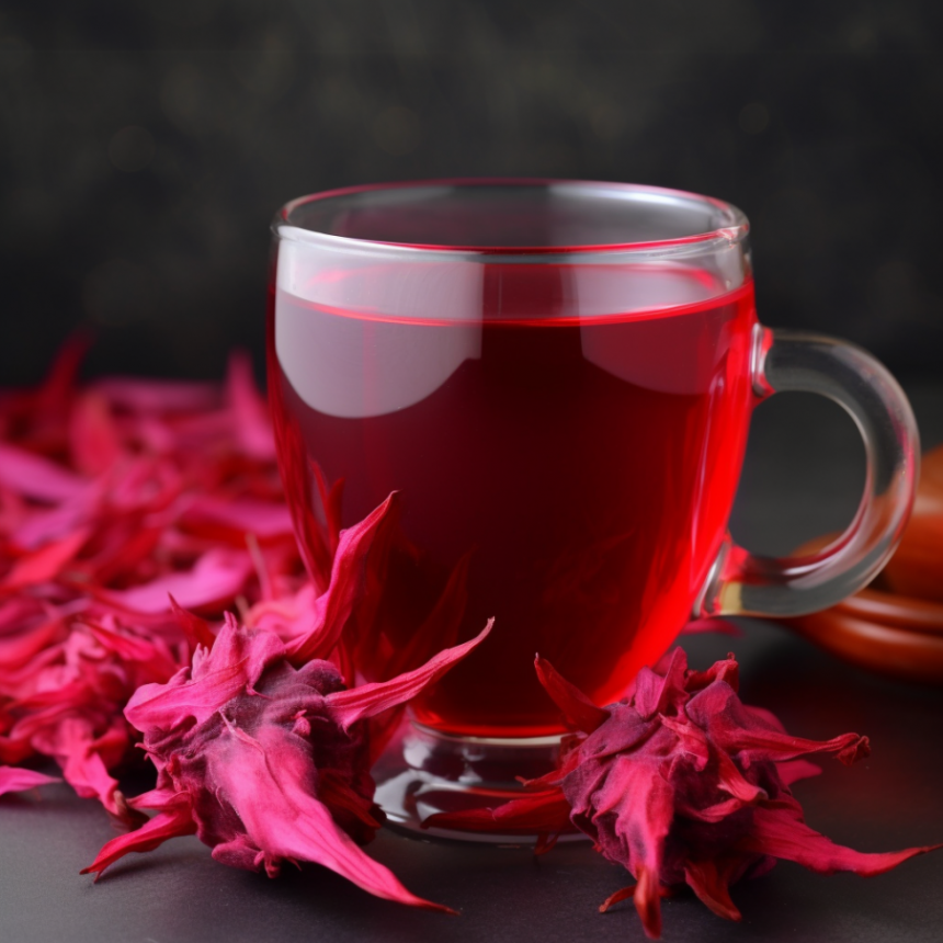Чашка красного чая каркаде