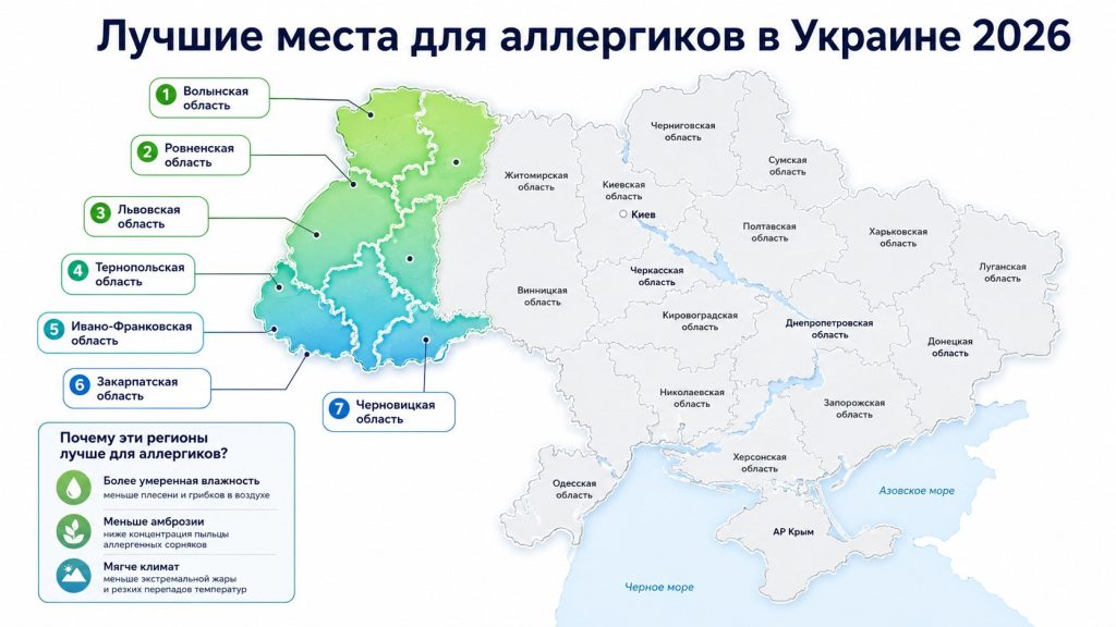 Где лучше жить аллергикам в Украине 2026: места с лучшим климатом, влажностью и минимальным количеством амброзии