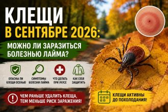 Клещи в сентябре 2026: можно ли заразиться болезнью Лайма осенью, симптомы и что делать при укусе