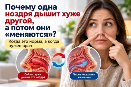 Почему одна ноздря дышит хуже другой, а потом они «меняются»: когда это норма